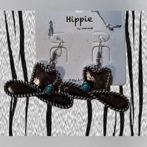 Hippie Western Cowboy Hat Earrings with Turquoise Accent